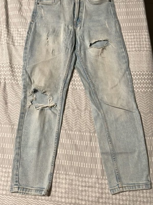 Stradivarius women's jeans with rips, turquoise, size S