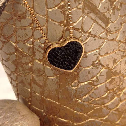 Stainless Steel Heart Necklace with Black Strass, new