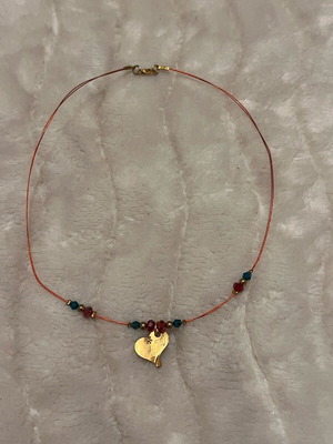 Handmade necklace new with gold heart and blue red beads