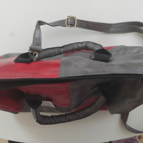 Two-tone gray-red handbag new with shoulder strap
