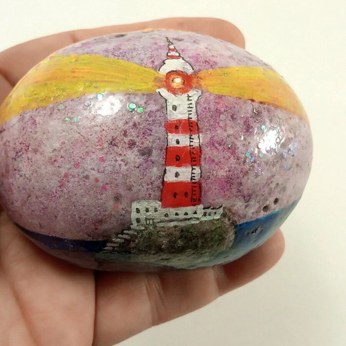 Painted stone with protective varnish "Lighthouse" made to order