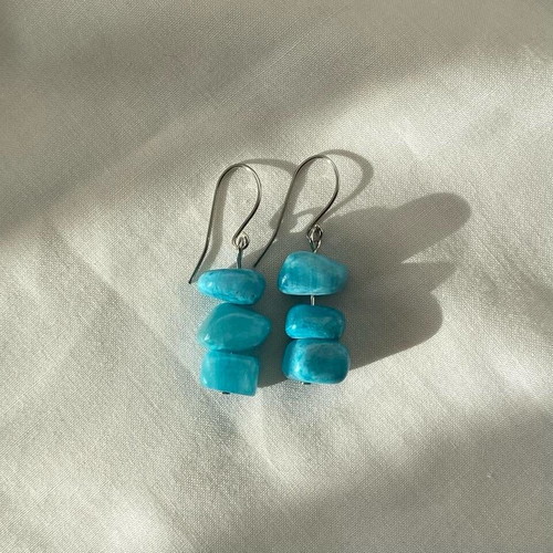 Handmade earrings with nephrite chips made to order, blue and silver