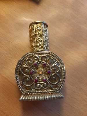 Vintage collectible perfume bottle used, handmade filigree with stones