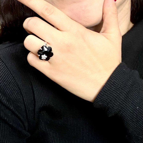 Silver ring size 16 with large sapphire and 6 sparkling Swarovski like new