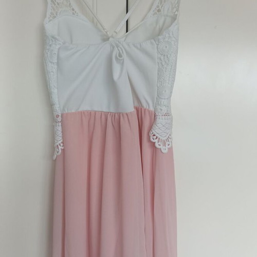 Maxi dress with white lace bust and soft pink color like new