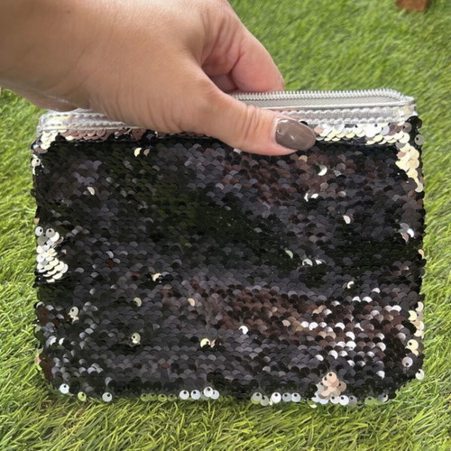 Evening bag black and silver with reversible sequins, like new