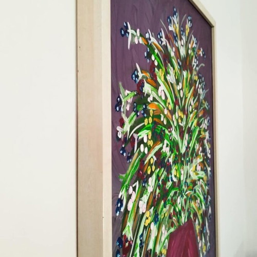 Painting on canvas 70x50 cm tempera vase new
