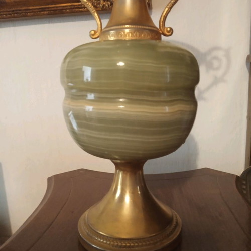 Alabaster amphora used with metal village elements, height 28 cm