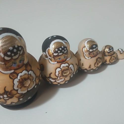 Handmade Wooden Russian Matryoshka Doll Set of 5 with Gold Details