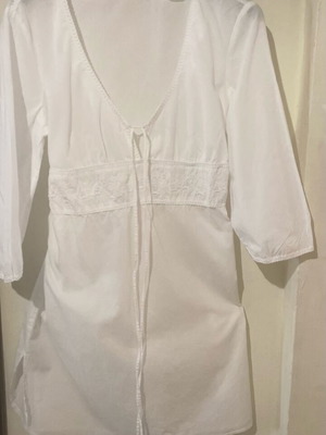 Benetton white beachwear cover-up with embroidered belt, cotton, size M
