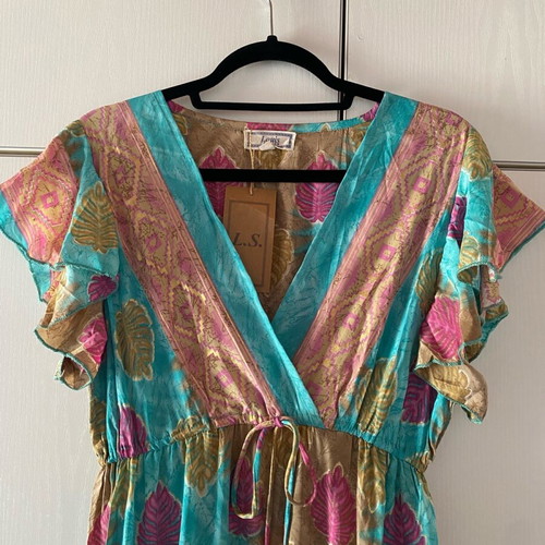 Long floral wrap dress new, multicolor, 100% silk