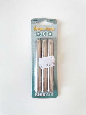 Beadsmith Celestial metal stamp set: sun, moon, star, 5 mm