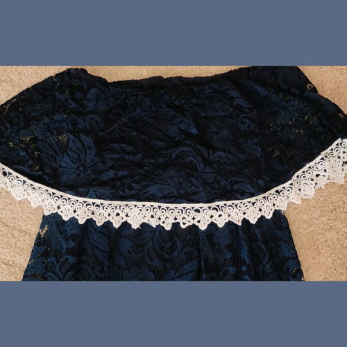 Maxi strapless navy blue dress with lace