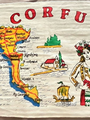 Vintage Corfu cotton kitchen towel used
