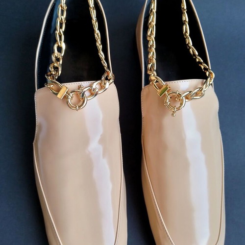 By Far Nick moccasins semi-patent leather beige with detachable gold ankle chain size 39