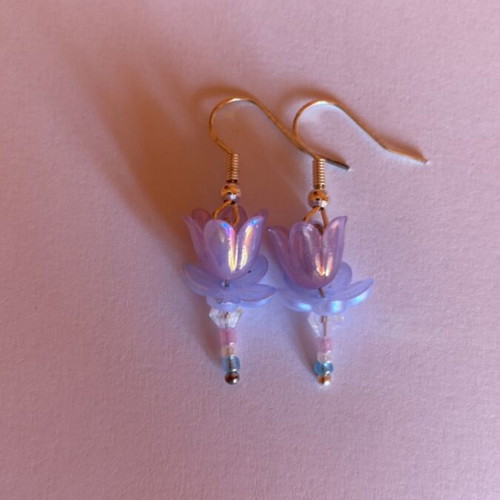 Handmade earrings in purple and turquoise shades inspired by Barbie's Swan Lake