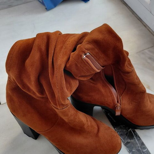 Women's brown suede boots, 10 cm heel