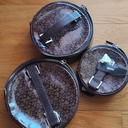 DKNY Nesting Pouch Set brown monogram, like new