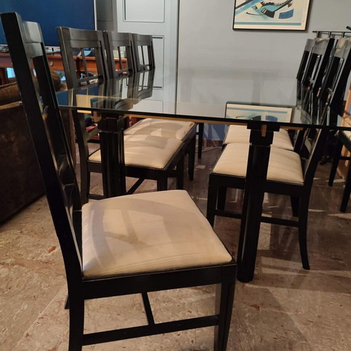 Varagkis dining set for 8, solid wood and glass