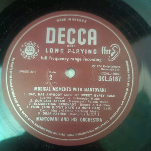 Musical Moments With Mantovani vinyl used