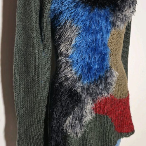 Handmade retro knit sweater with patchwork design like new