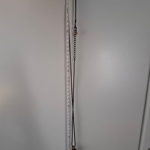 Necklace with thin metal chain and 3 pendants like new, gray-beige