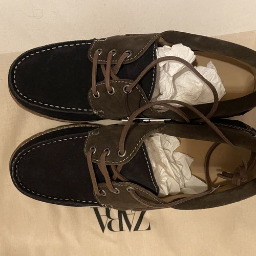Zara boatshoes moccasins new, suede navy blue and khaki size 43