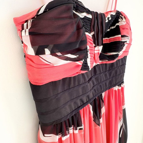 Alain Manoukian Y2K Strapless Spaghetti Straps Cocktail Dress S Pink Black
