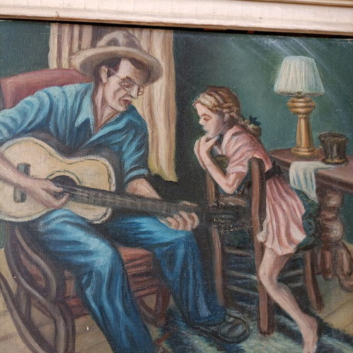 Oil painting used old music lesson 42x32