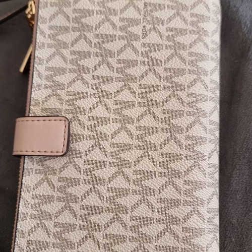Michael Kors large wallet new with phone holder, white and pink