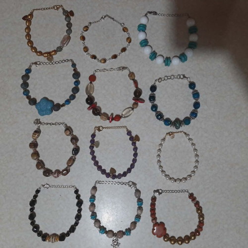 Bracelets pack of 12 new, 925 silver, steel, genuine stones, size 6