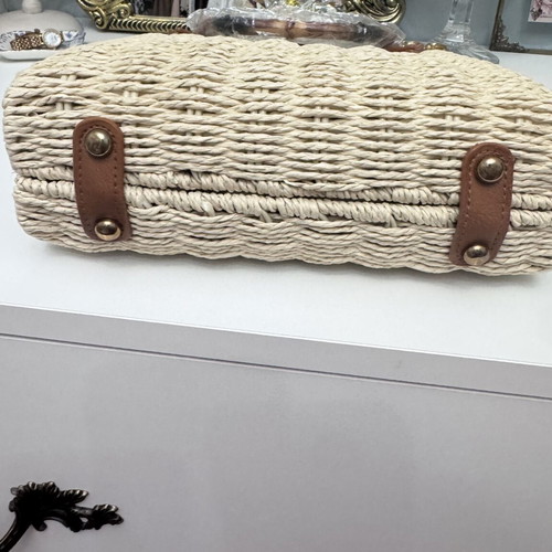 Straw handbag new with bamboo handles beige