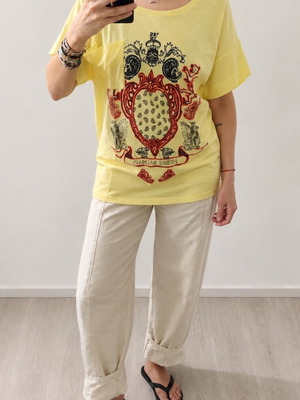 Pierre Balmain distressed t-shirt, yellow multicolor, XS oversized