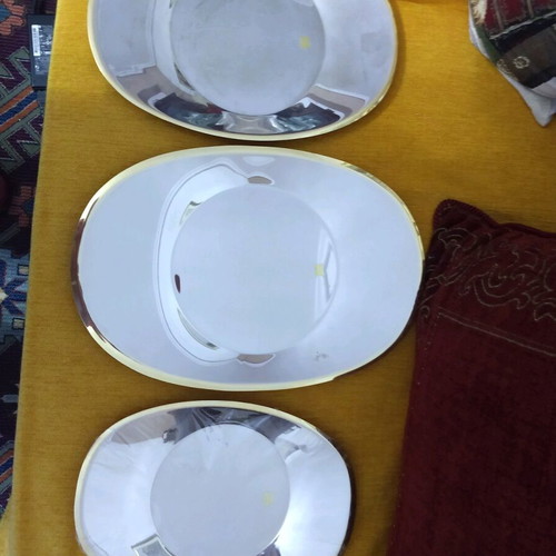 Stainless steel platters with 24k gold, set of three, new