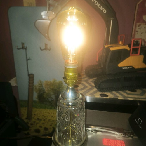 Table lamp with copper socket and crystal base vintage with Leviton switch