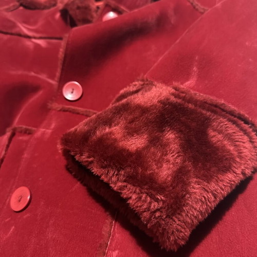 Red Suede Shearling Coat with Faux Fur, Medium