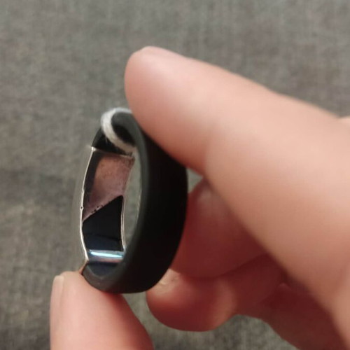 Agma silver men's ring with black rubber, new