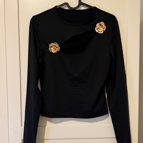 Shein blouse new, black with gold metal decorations, size M