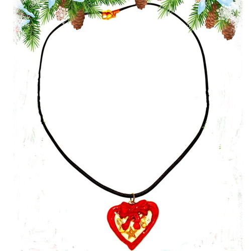 Handmade 2026 lucky charm necklace with heart of polymer clay and resin on black cord