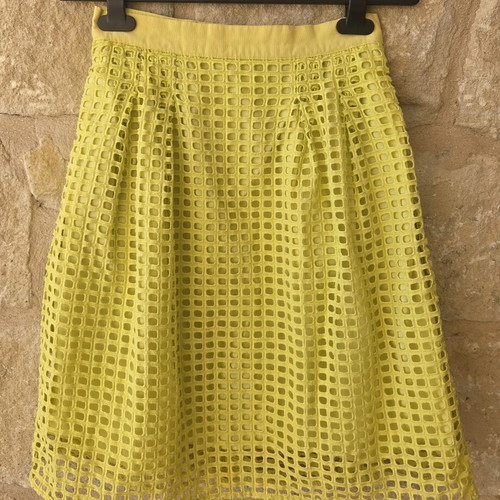 Ann Taylor LOFT Neon Yellow Citron Geo Eyelet A-Line Skirt new, XS