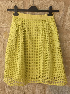 Ann Taylor LOFT Neon Yellow Citron Geo Eyelet A-Line Skirt new, XS