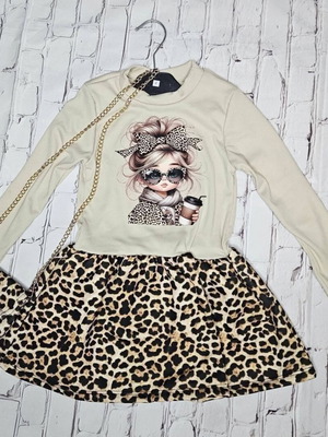 Mooi Meisje Panther dress, size 134/140, beige