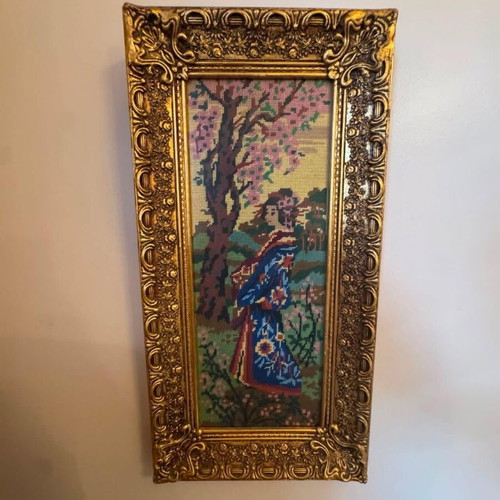 Embroidered Gobelin Textile Painting like new, 30 x 60 cm