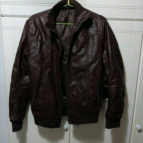 Men's brown faux leather bomber style jacket size M/L like new