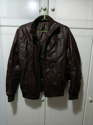 Men's brown faux leather bomber style jacket size M/L like new