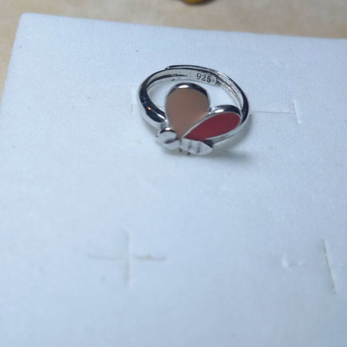 Silver 925° Butterfly Children's Ring with Enamel, Adjustable Size, New