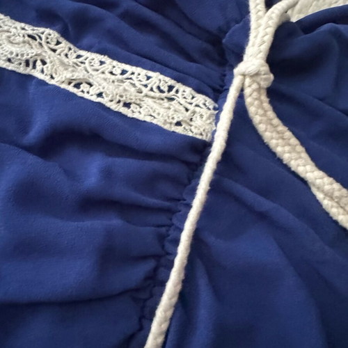 Blue jumpsuit size S like new with white knit and belt Owtwo