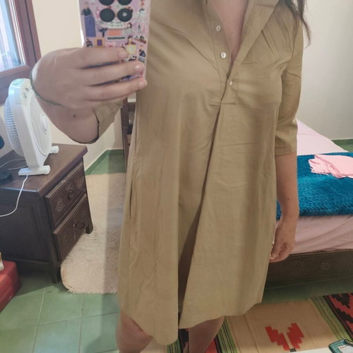 Shirt style dress large, sand color, like new, 100% cotton