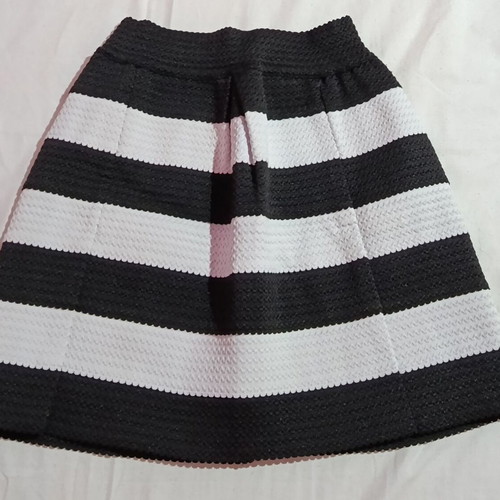 Pink Studio black and white striped A-line skirt, high-waisted