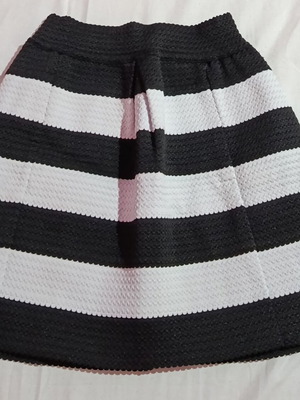 Pink Studio black and white striped A-line skirt, high-waisted